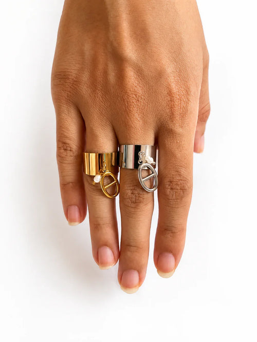 Bague Charms perle nacrée dorée et argentée - Lys Paris