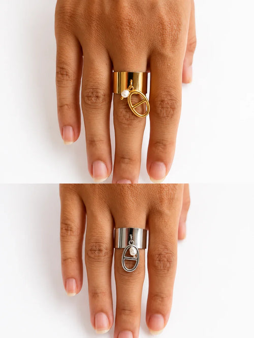 Bague Charms perle nacrée dorée et argentée - Lys Paris