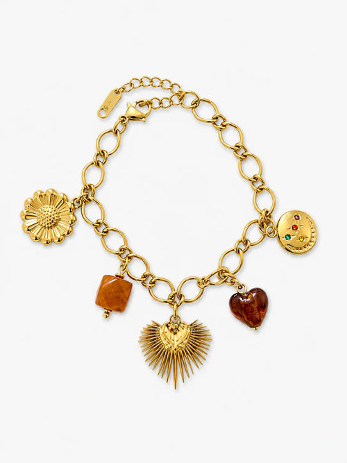 Bracelet Flora fleur et breloques dorées - Lys Paris