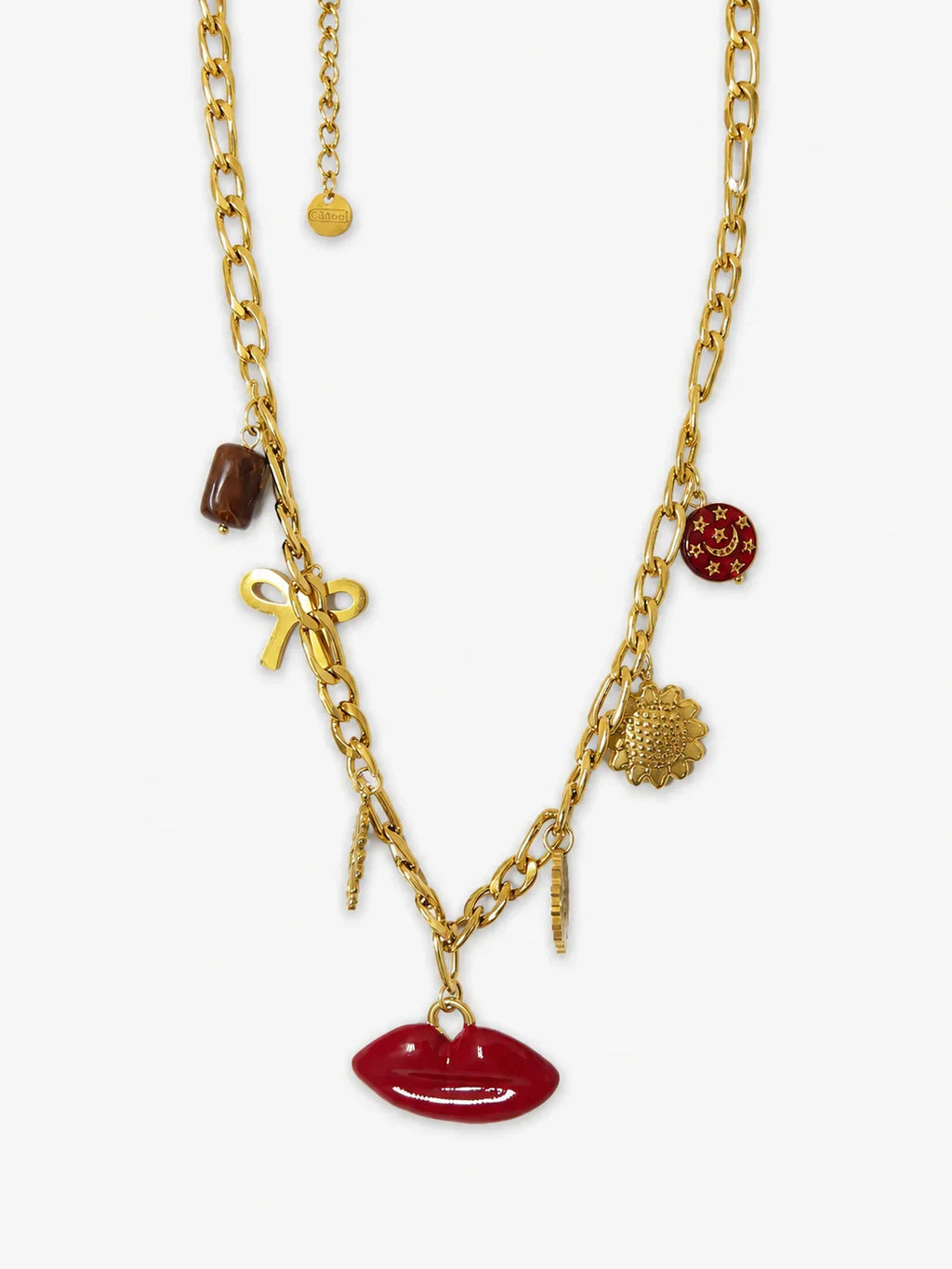 Collier Kiss lèvres rouges et breloques dorées - Lys Paris