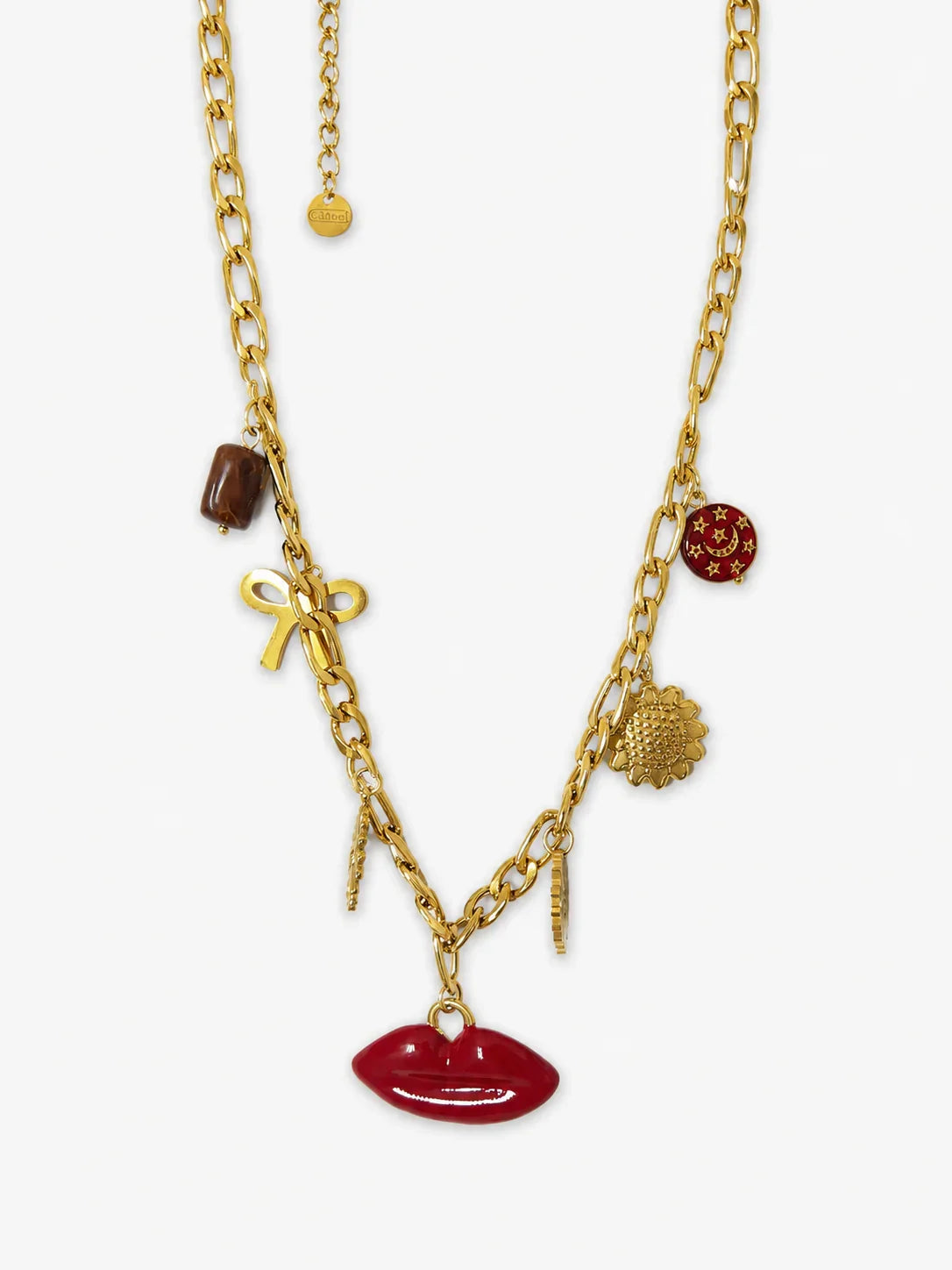 Collier Kiss lèvres rouges et breloques dorées - Lys Paris