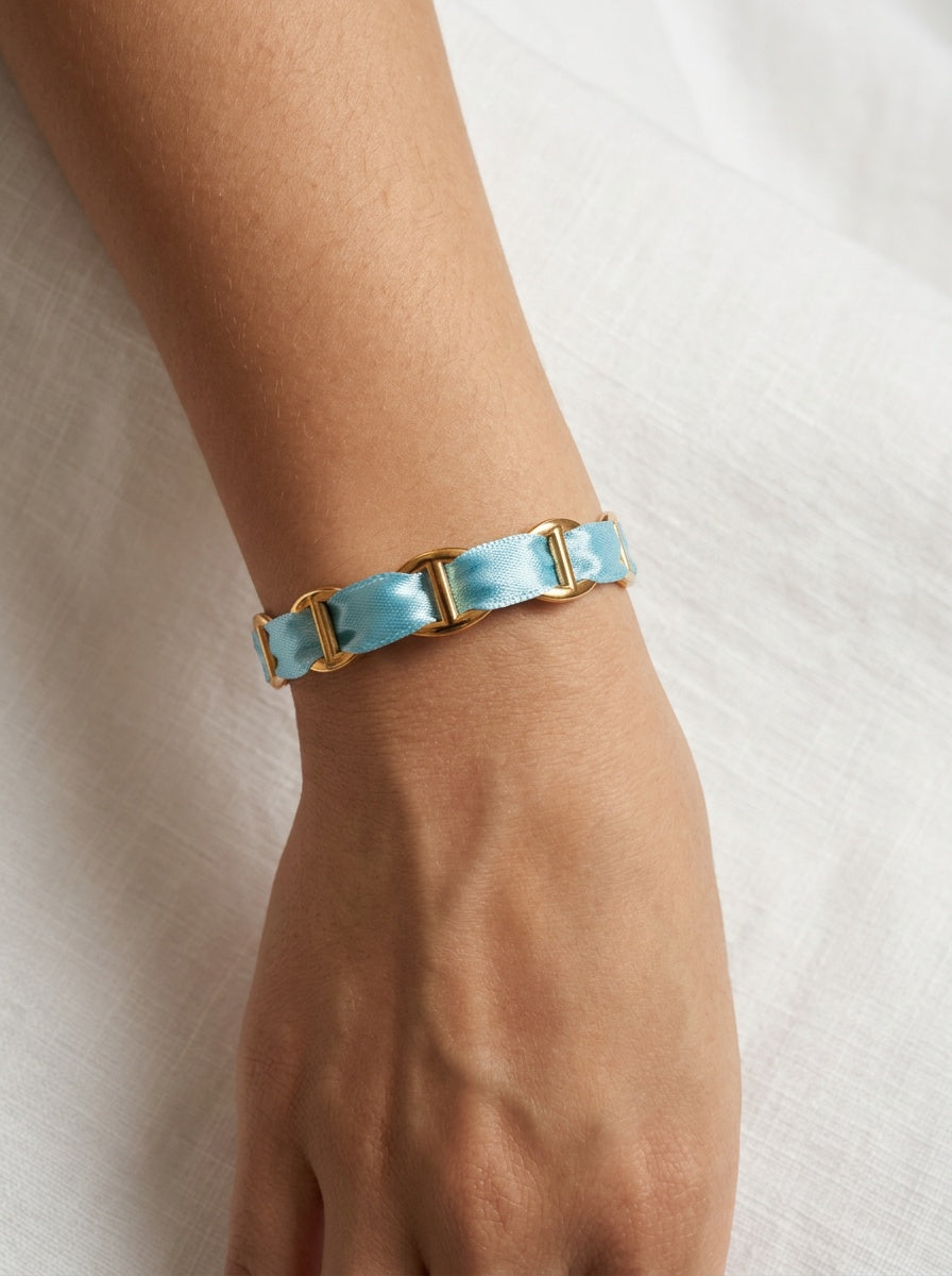 Bracelet Satin ajustable turquoise et bleu azur en acier inoxydable - Lys Paris